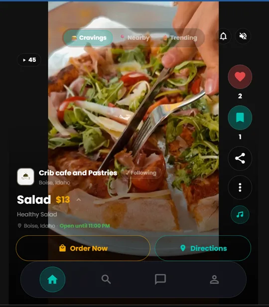CRAVIT feed screen showing a dish video